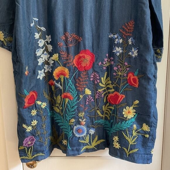 NWT Johnny WAS DENIM LYOCELL FULLY EMBROIDERED SIDE POCKET KIMONO SIZE US L … - Picture 8 of 15